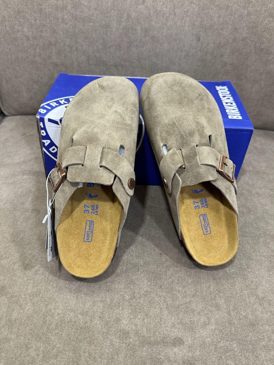 Birkenstock Boston Suede Clogs Size 41 Taupe Soft Footbed 2