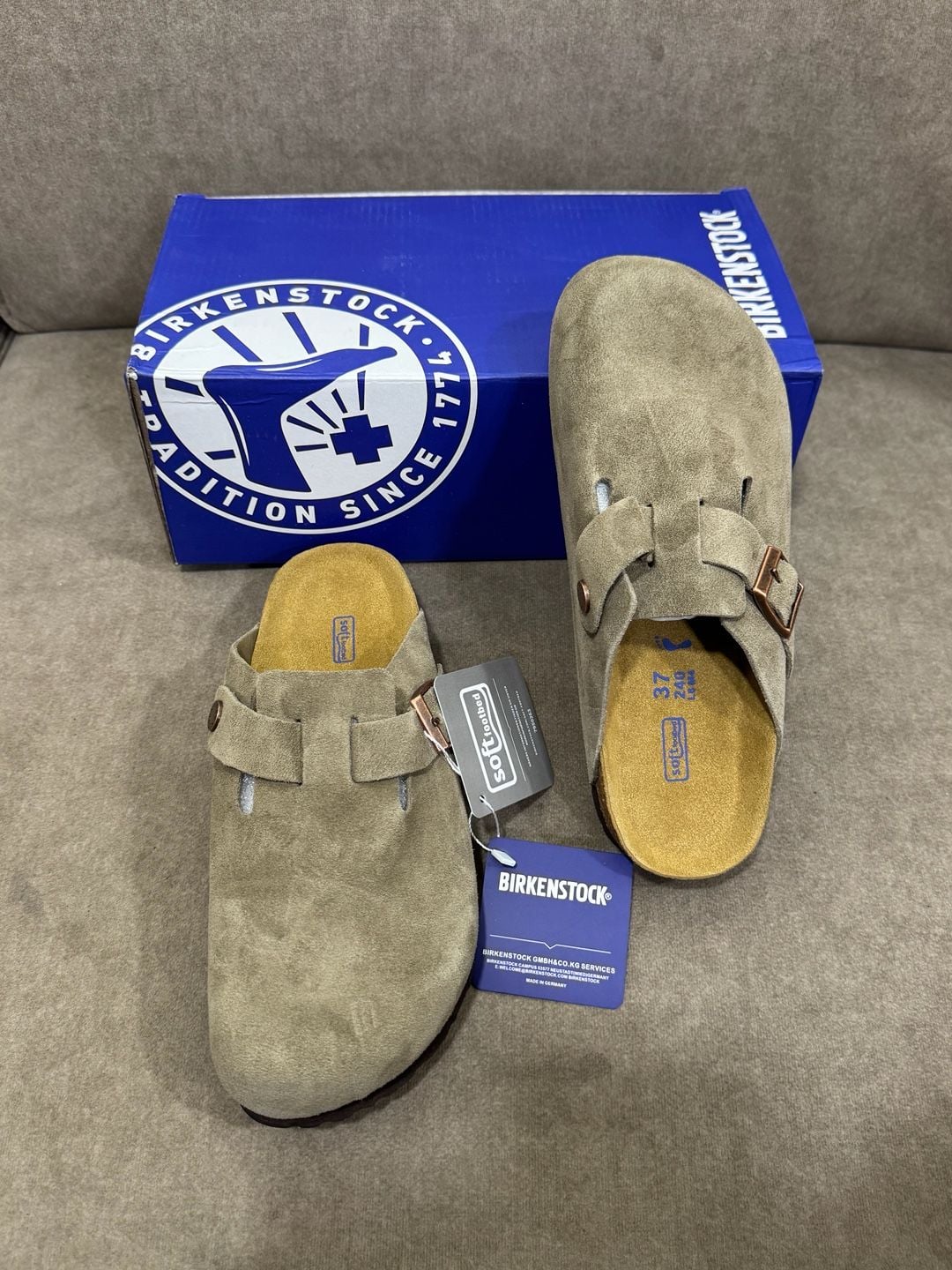 Birkenstock Boston Suede Clogs Size 41 Taupe Soft Footbed 3