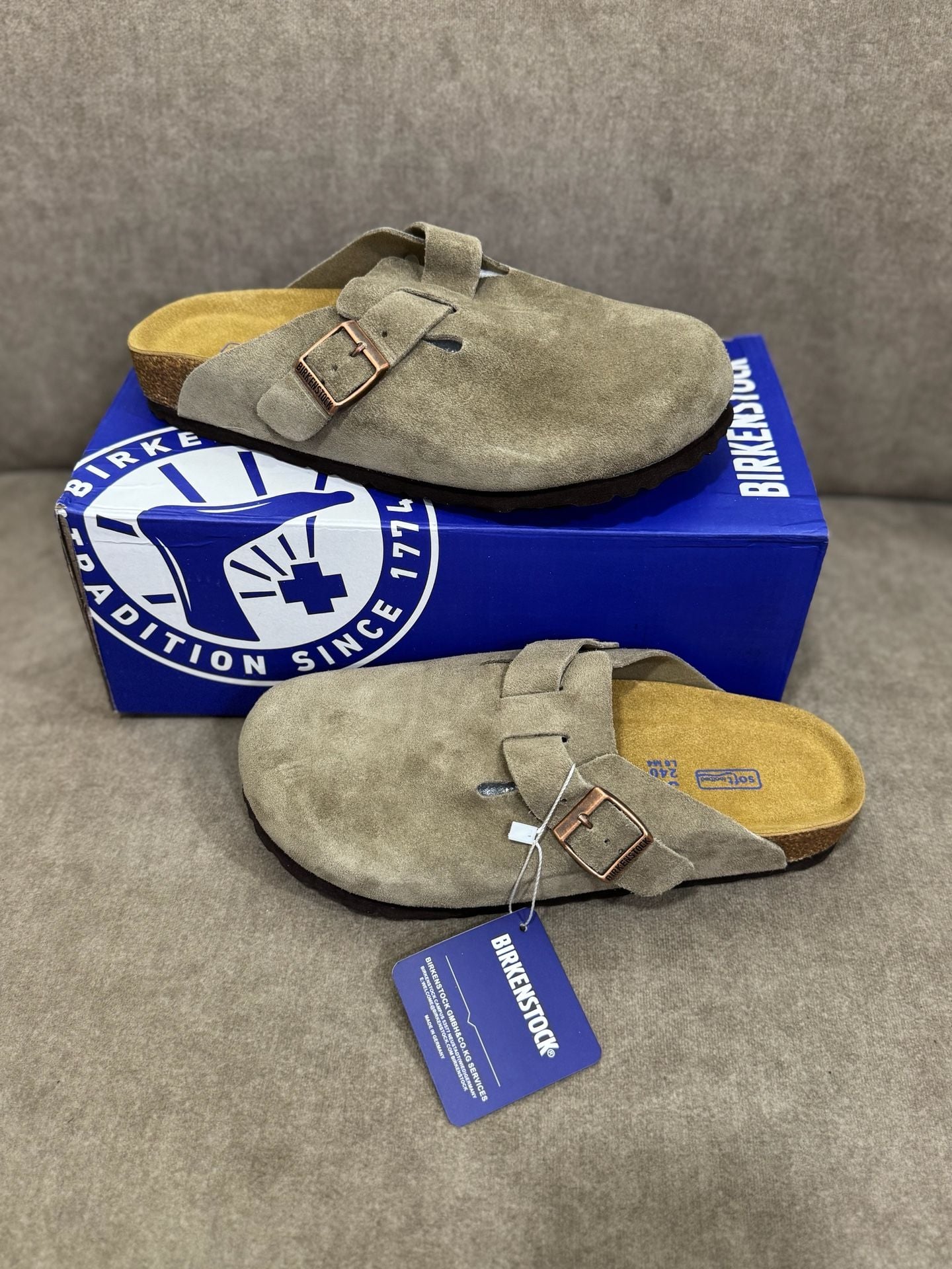 Birkenstock Boston Suede Clogs Size 41 Taupe Soft Footbed 4