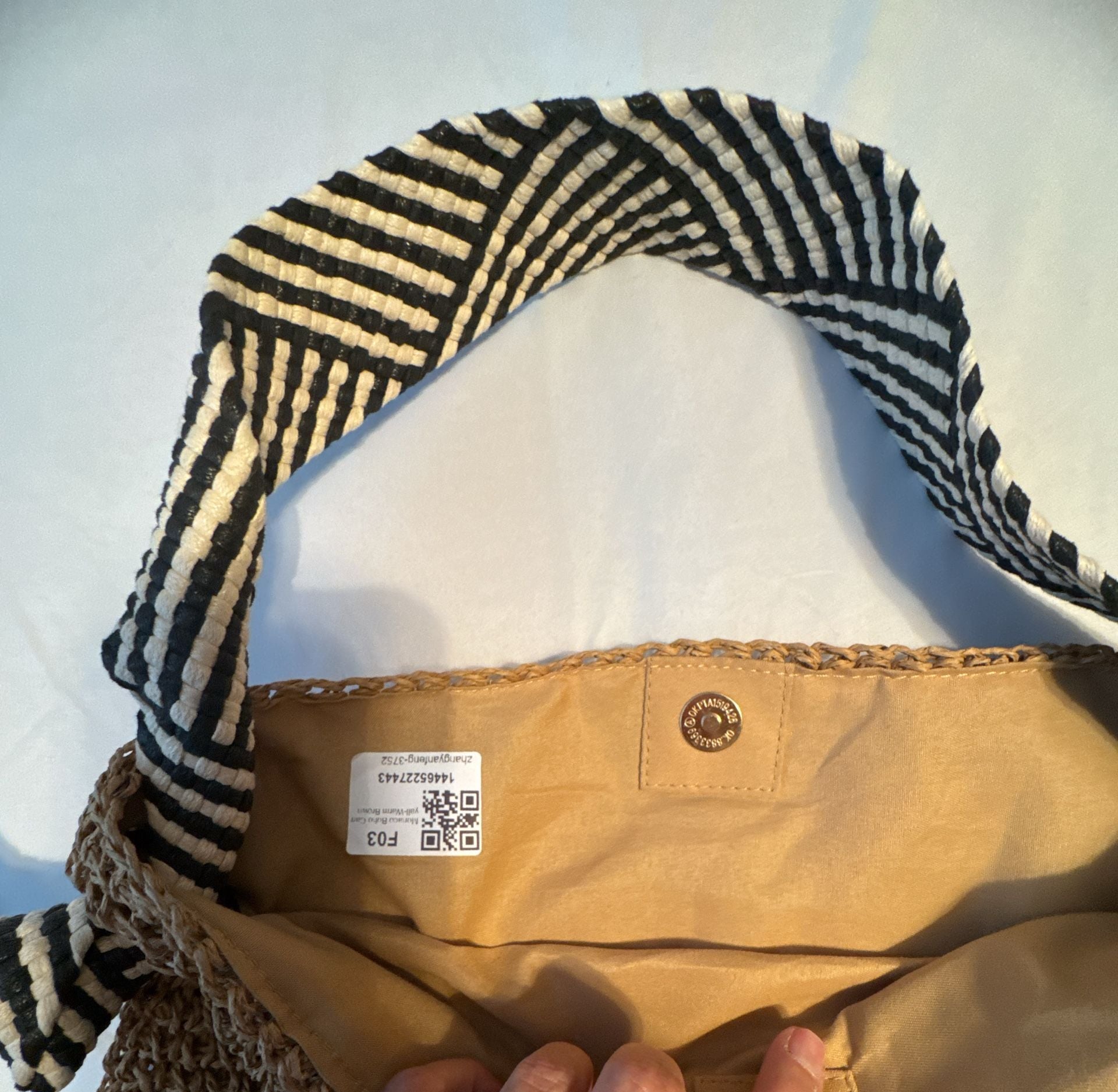 Malibu Raffia Shoulder Bag Woven Straw Hobo Handbag Black White Strap 3