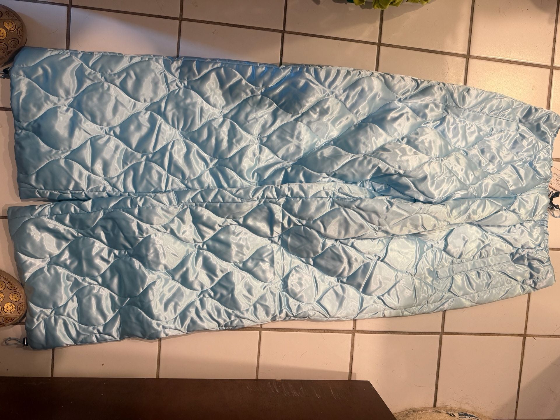 Miu Miu Quilted Trousers Size 38 Light Blue Satin 3
