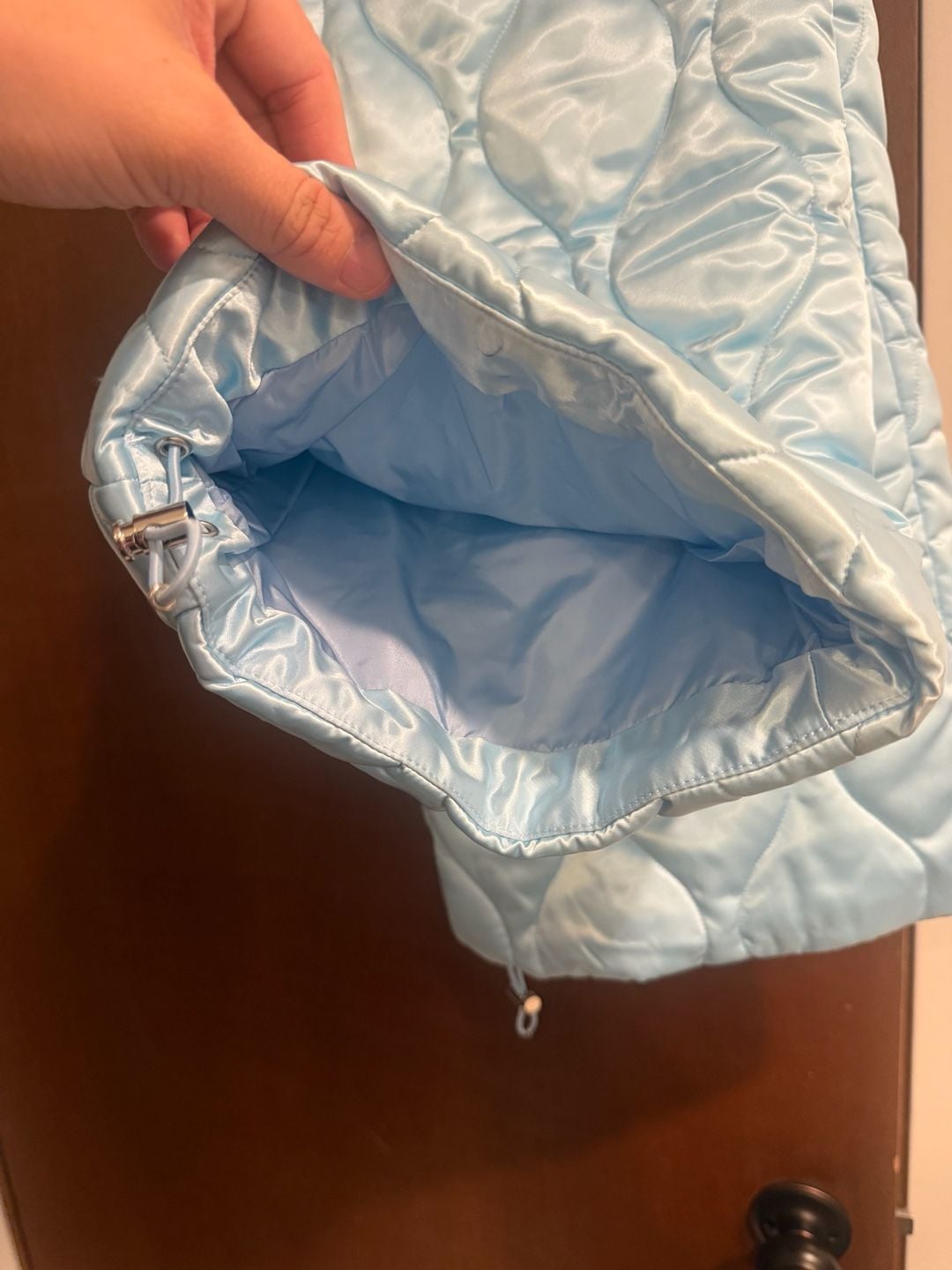 Miu Miu Quilted Trousers Size 38 Light Blue Satin 7