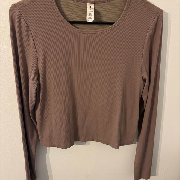 Yogaalicious Heavenly Rib Taba Crop Long Sleeve Top Size L Brown