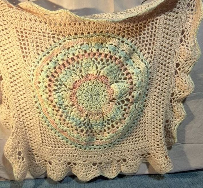 Handmade Crochet Medallion Baby Blanket Pastel Boho Throw 1