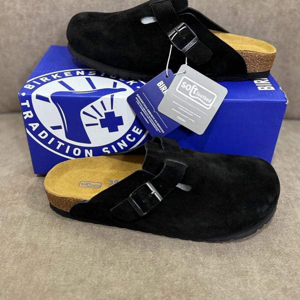 Birkenstock Boston Soft Footbed Suede Clog Size 42 Black
