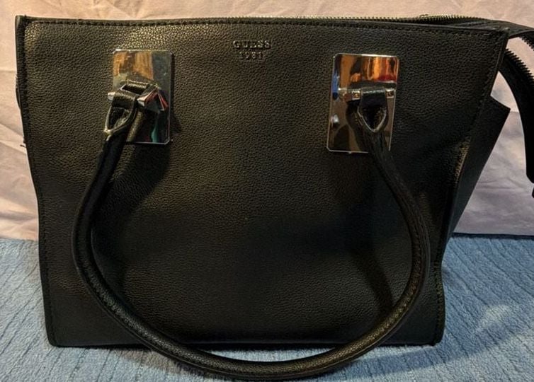Guess Gabi Society Satchel Black Faux Leather Handbag 2