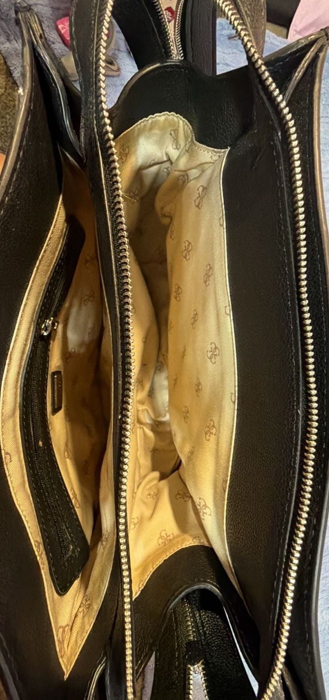 Guess Gabi Society Satchel Black Faux Leather Handbag 6