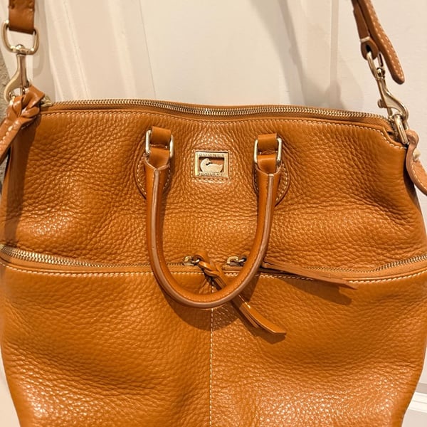 Dooney & Bourke Dillen Double Pocket Satchel Tan Leather Handbag