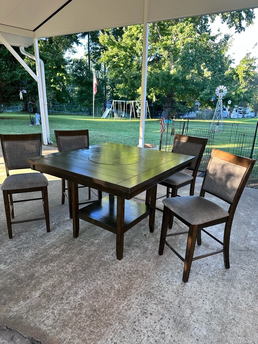 Counter Height Table-Lazy Susan-4 High top upholstery chairs 1