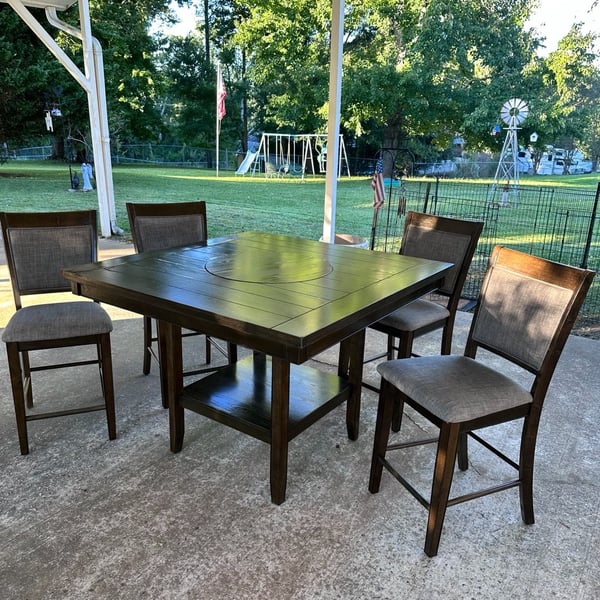 Counter Height Table-Lazy Susan-4 High top upholstery chairs