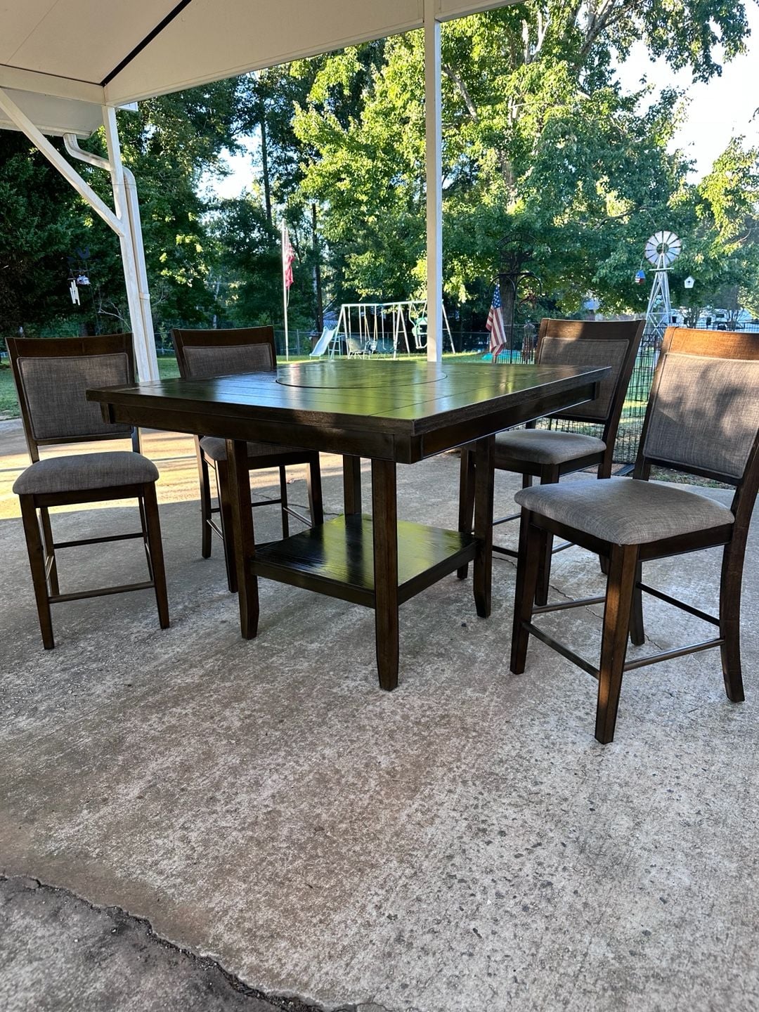 Counter Height Table-Lazy Susan-4 High top upholstery chairs 2