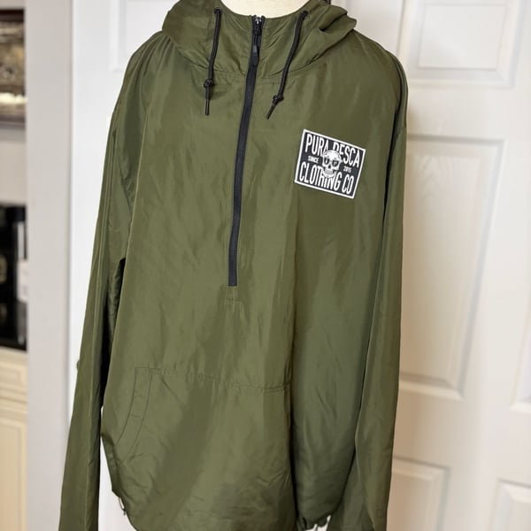 067-Pura Pesca Clothing Co. Clasico Windbreaker Olive Green Pullover Hooded