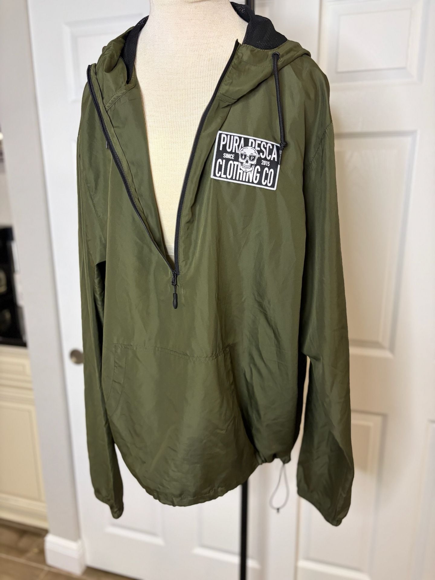 067-Pura Pesca Clothing Co. Clasico Windbreaker Olive Green Pullover Hooded 5