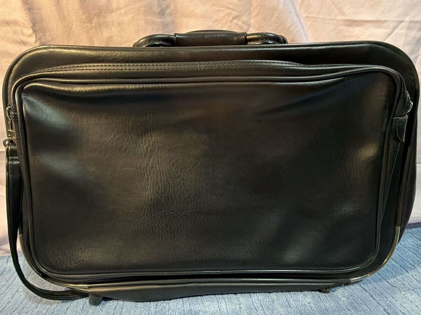 Vintage Black Faux Leather Travel Briefcase Garment Bag 4