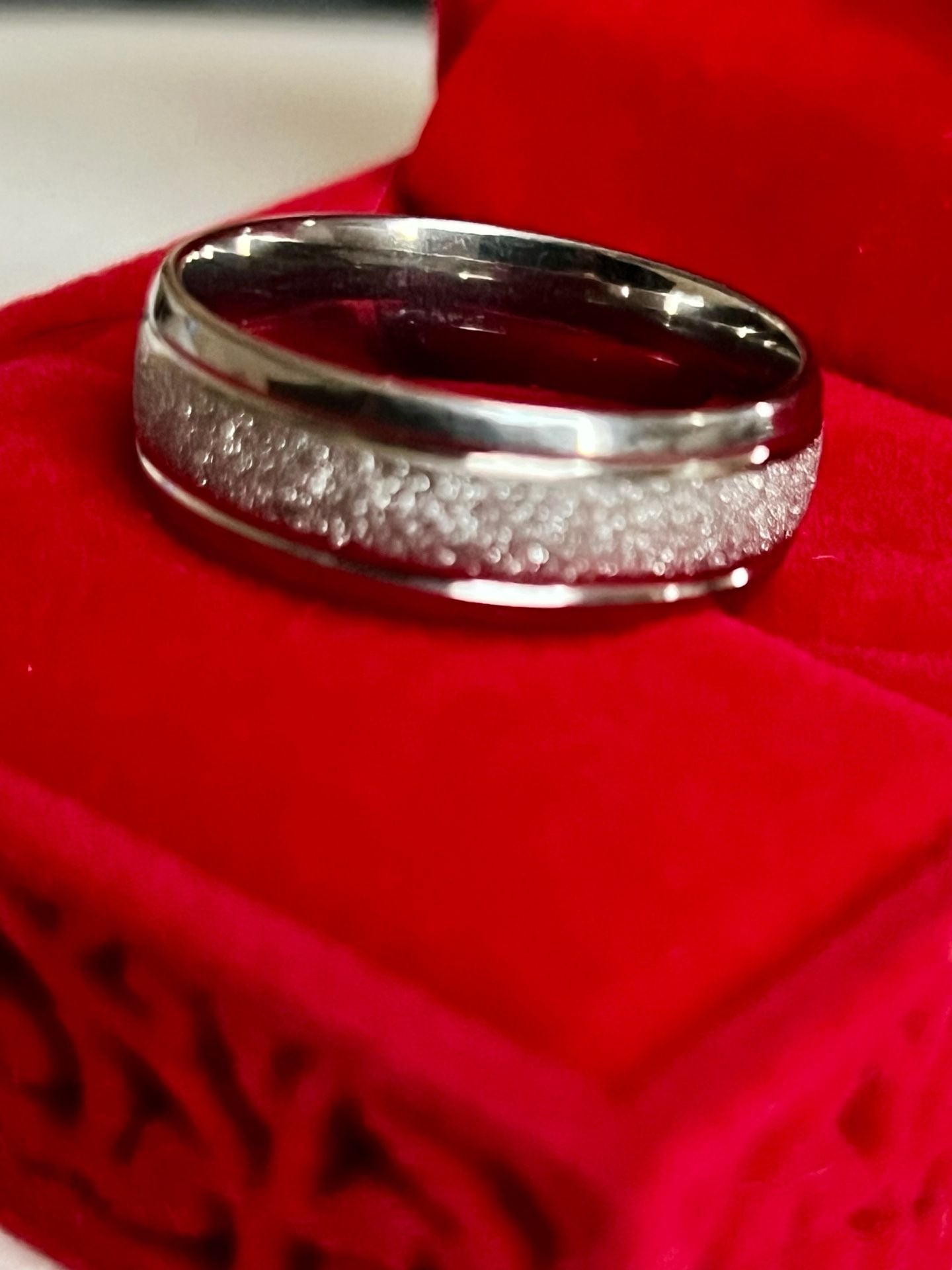 Titanium Steel Silver Sandblasted 6mm Band Ring Size 12 4