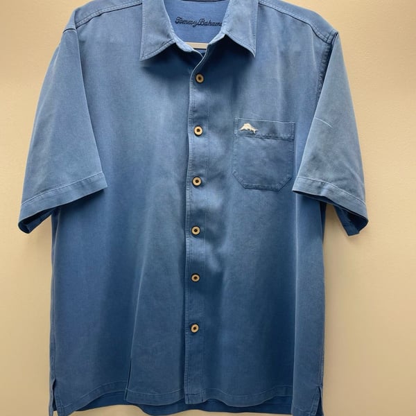 Tommy Bahama Camp Shirt Blue Silk Short Sleeve Button Up