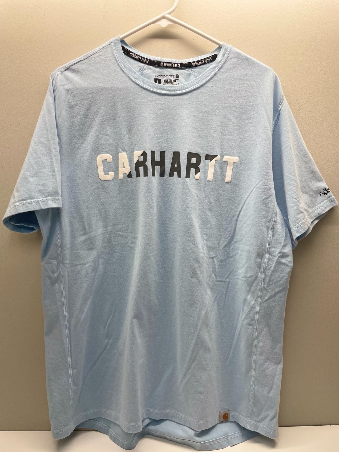 Carhartt Force Relaxed Fit T-Shirt Size L Light Blue Graphic Logo 2