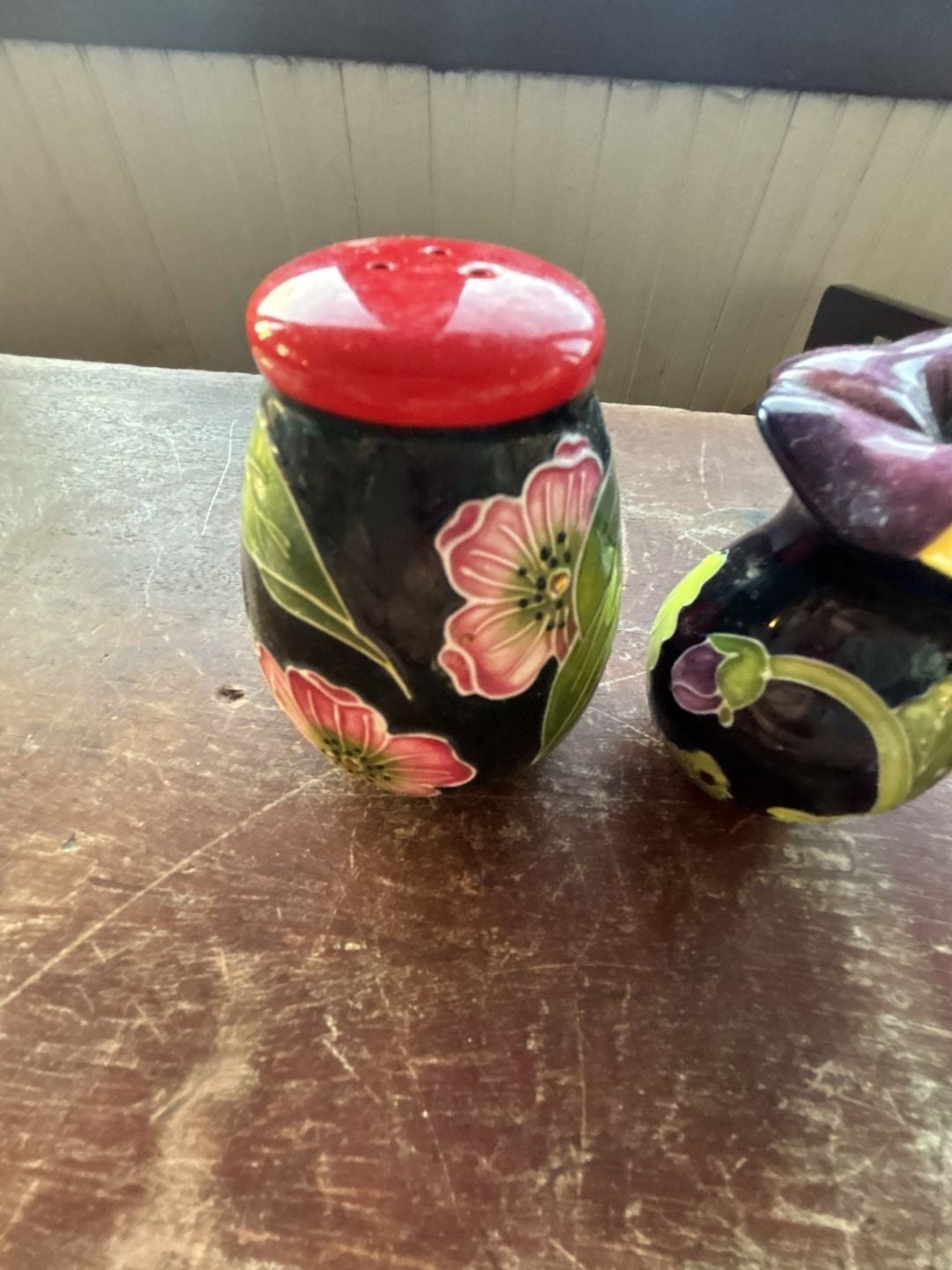 Blue Sky 2004 Floral Ceramic Salt And Pepper Shakers Set 3