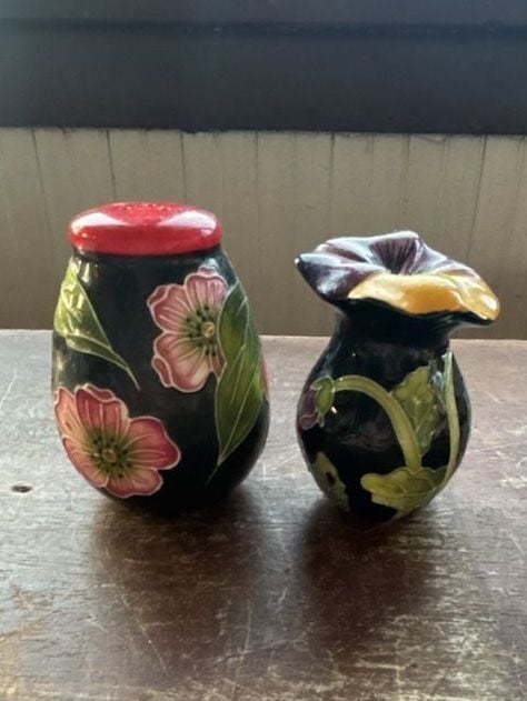 Blue Sky 2004 Floral Ceramic Salt And Pepper Shakers Set 1