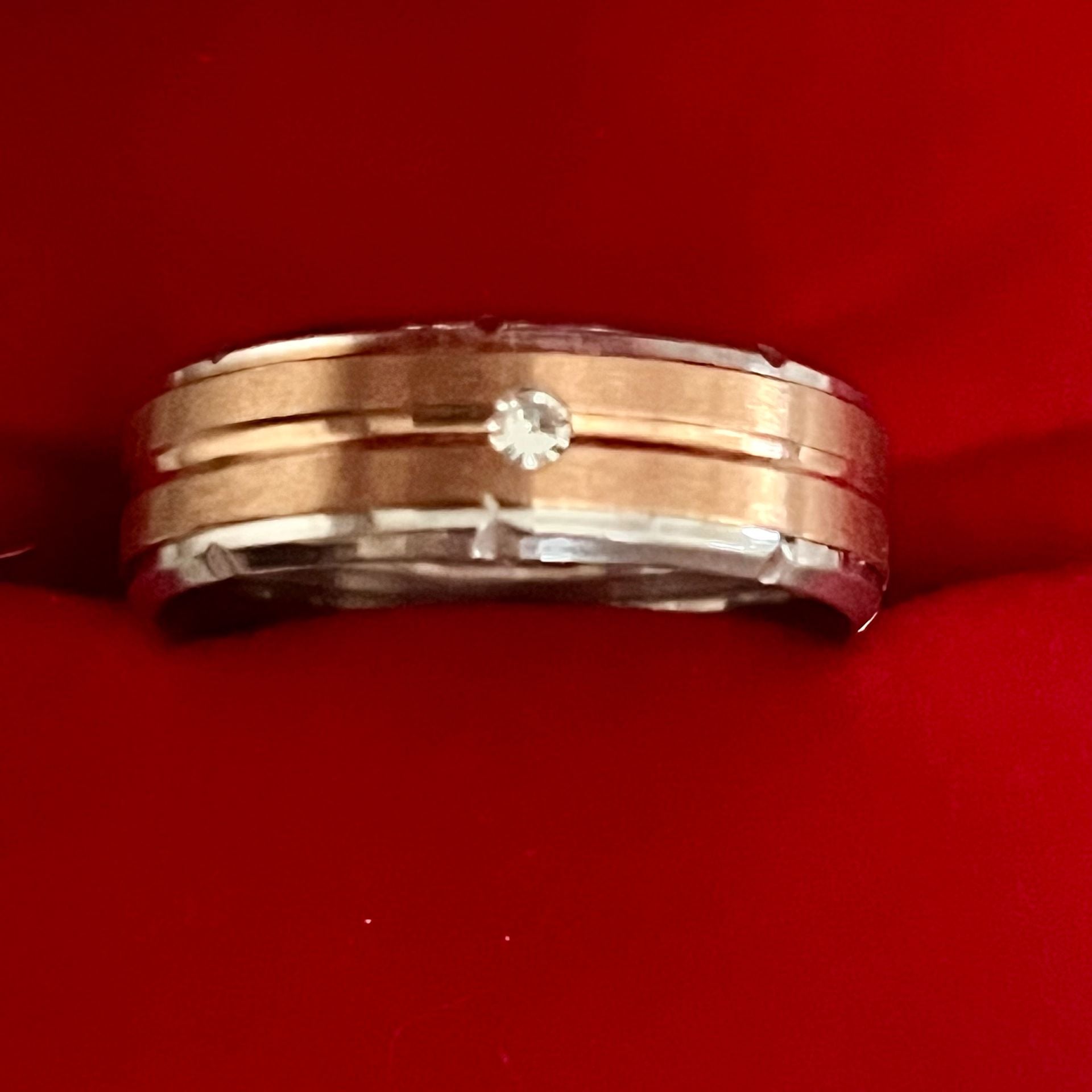Two-Tone Diamond Grooved Titanium Steel 6mm Band Ring Size 12 2