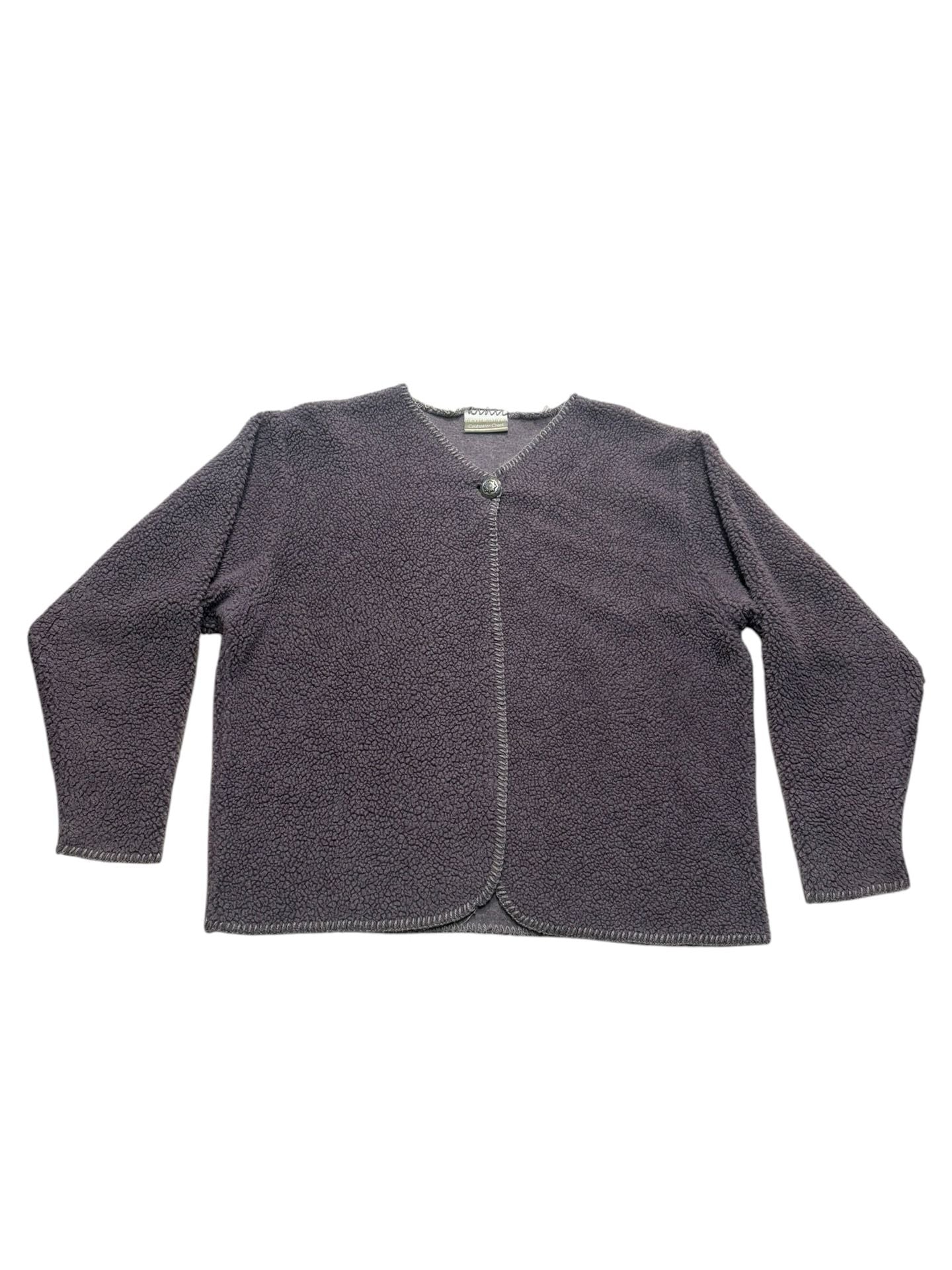 Coldwater Creek Fleece Cardigan Purple Blanket Stitch Single Button 2