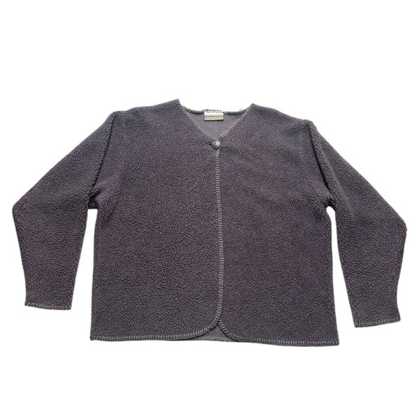 Coldwater Creek Fleece Cardigan Purple Blanket Stitch Single Button