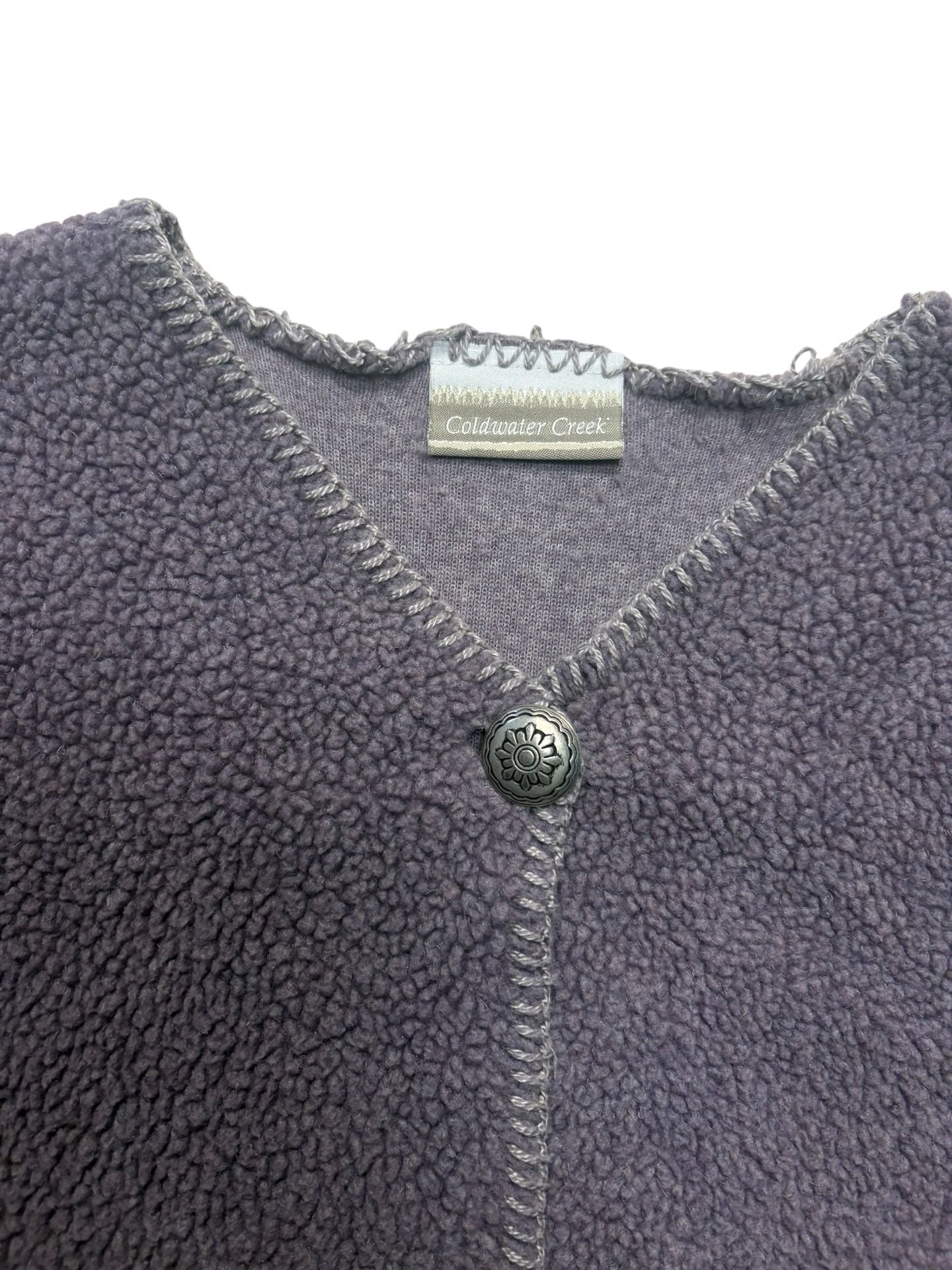 Coldwater Creek Fleece Cardigan Purple Blanket Stitch Single Button 3