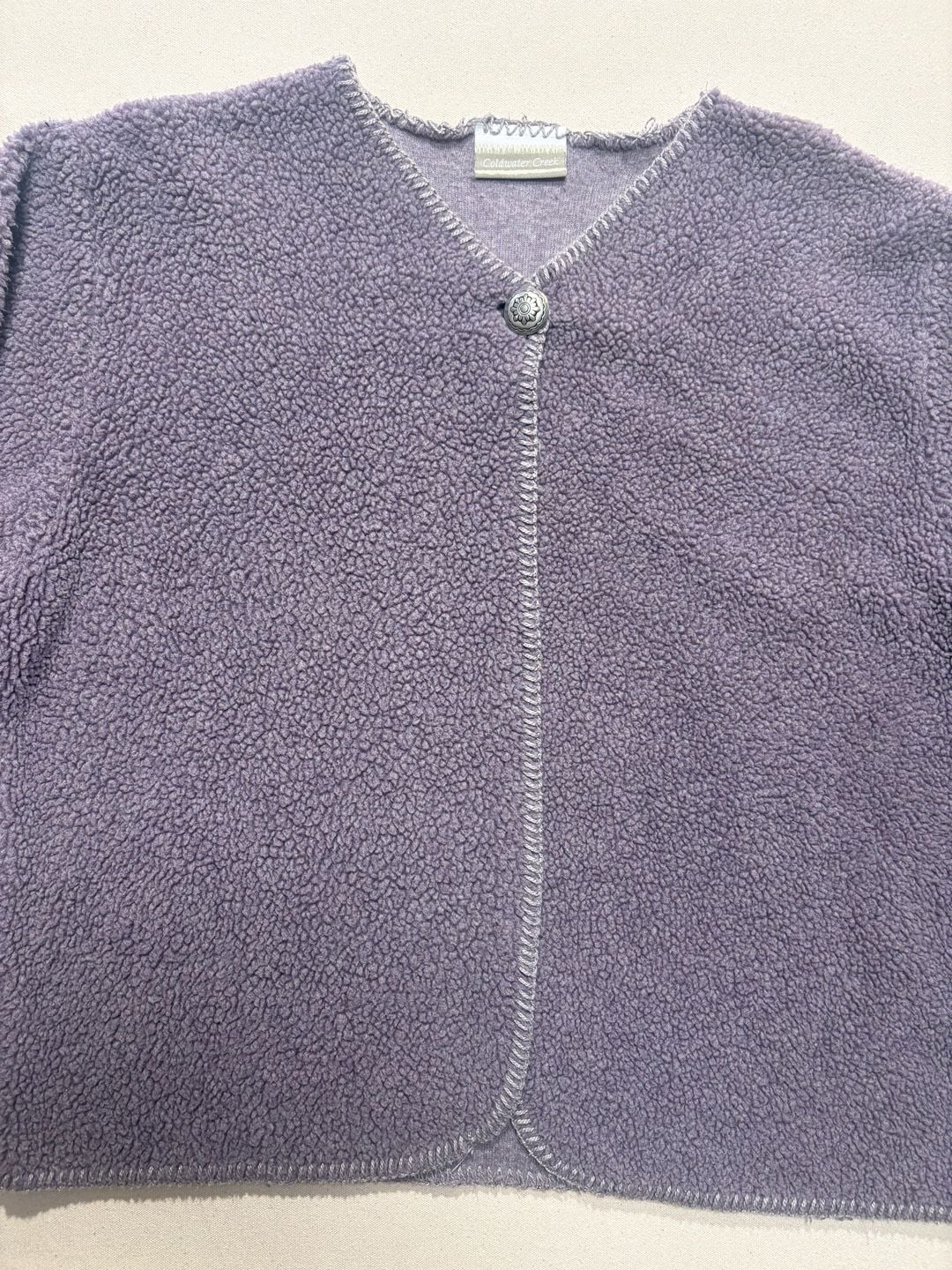 Coldwater Creek Fleece Cardigan Purple Blanket Stitch Single Button 5