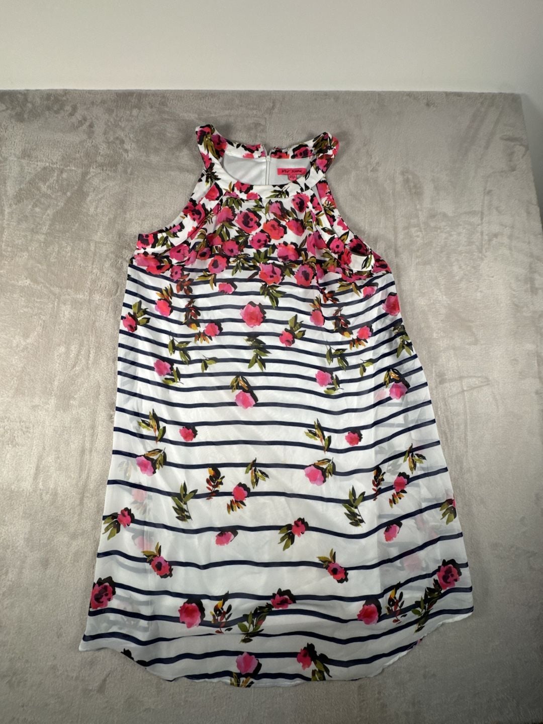 Betsey Johnson Dress Size 12 White Floral Striped Halter 2
