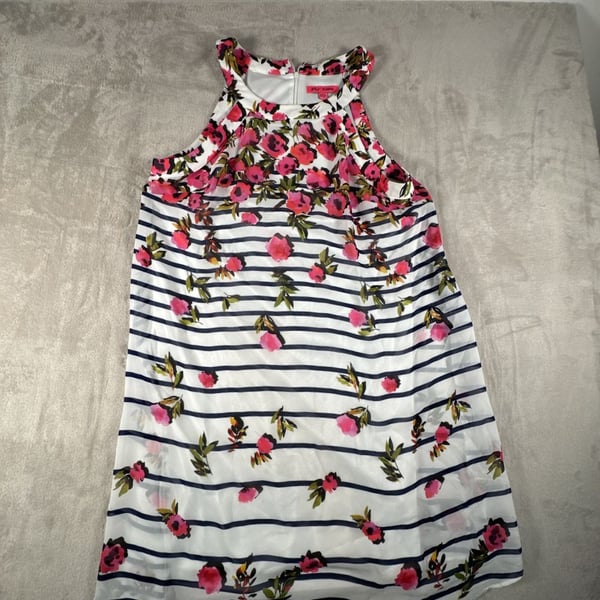 Betsey Johnson Dress Size 12 White Floral Striped Halter