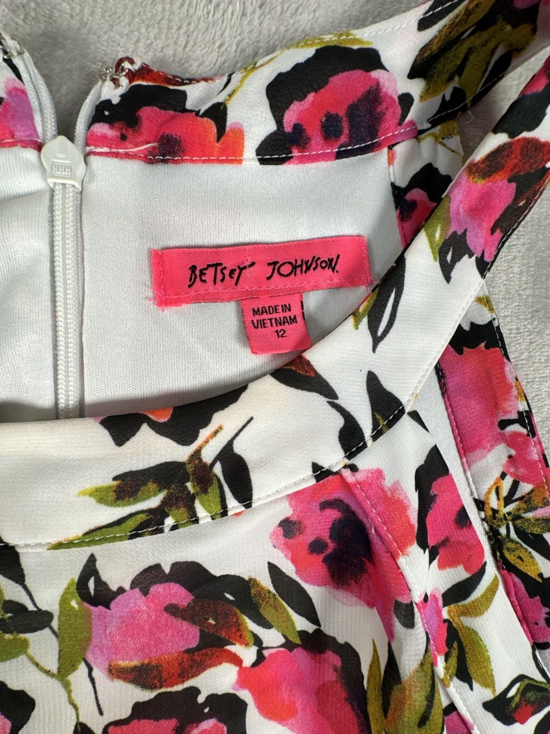 Betsey Johnson Dress Size 12 White Floral Striped Halter 3