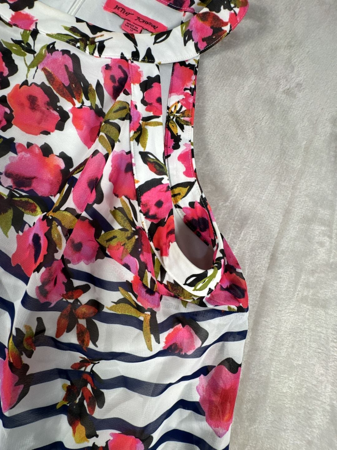 Betsey Johnson Dress Size 12 White Floral Striped Halter 4
