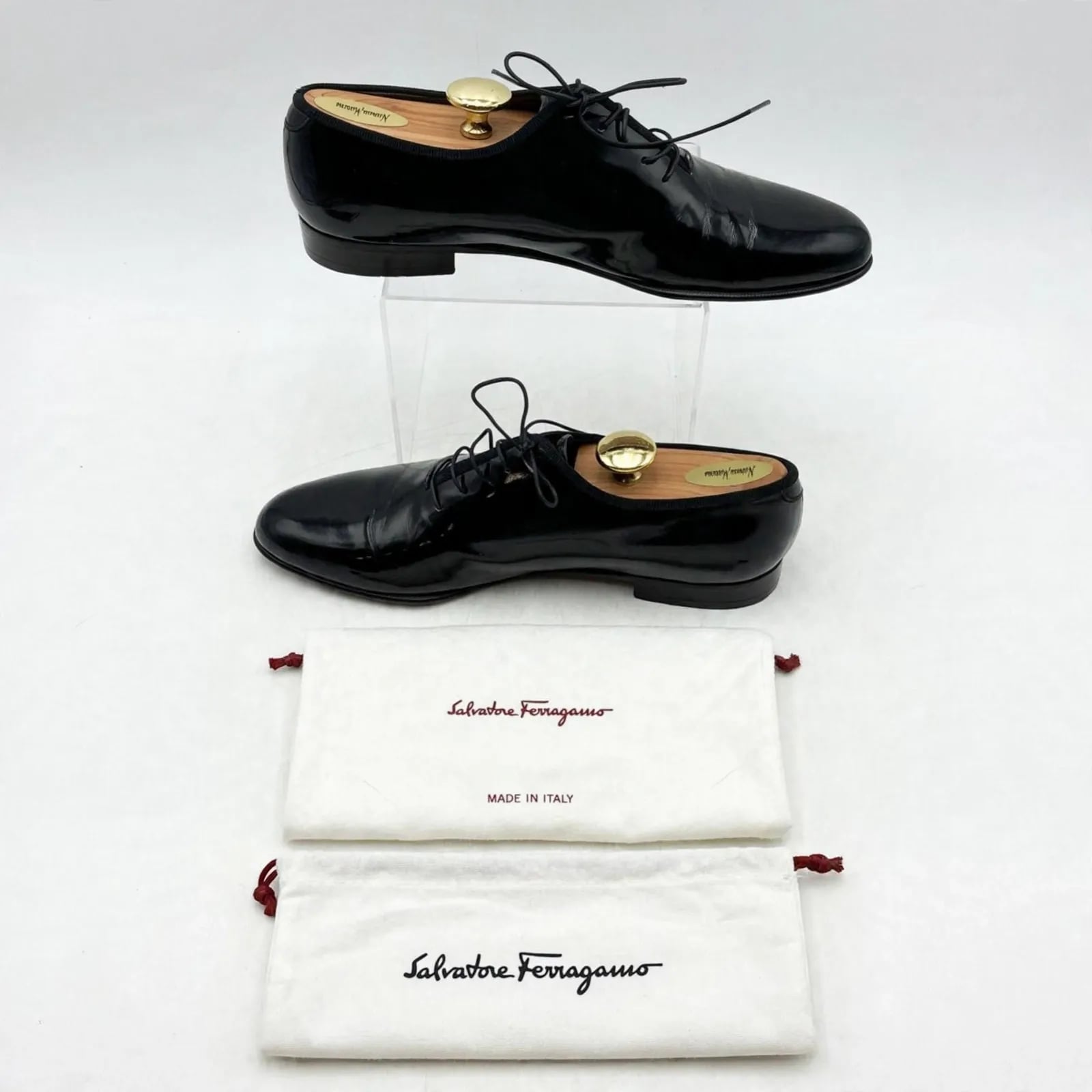 Salvatore Ferragamo Mens7.5D Black Leather Oxford Dress Shoes Rare Pattern Italy 2