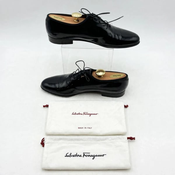 Salvatore Ferragamo Mens7.5D Black Leather Oxford Dress Shoes Rare Pattern Italy
