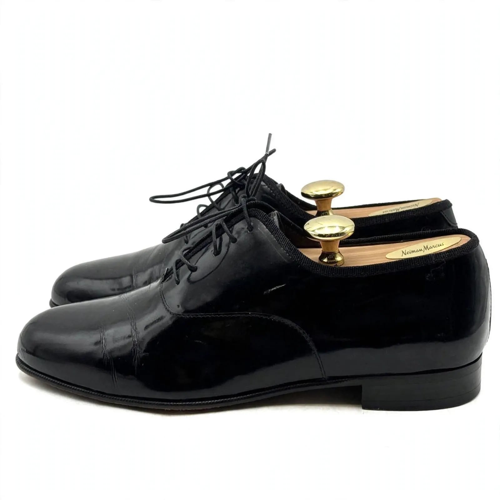 Salvatore Ferragamo Mens7.5D Black Leather Oxford Dress Shoes Rare Pattern Italy 5