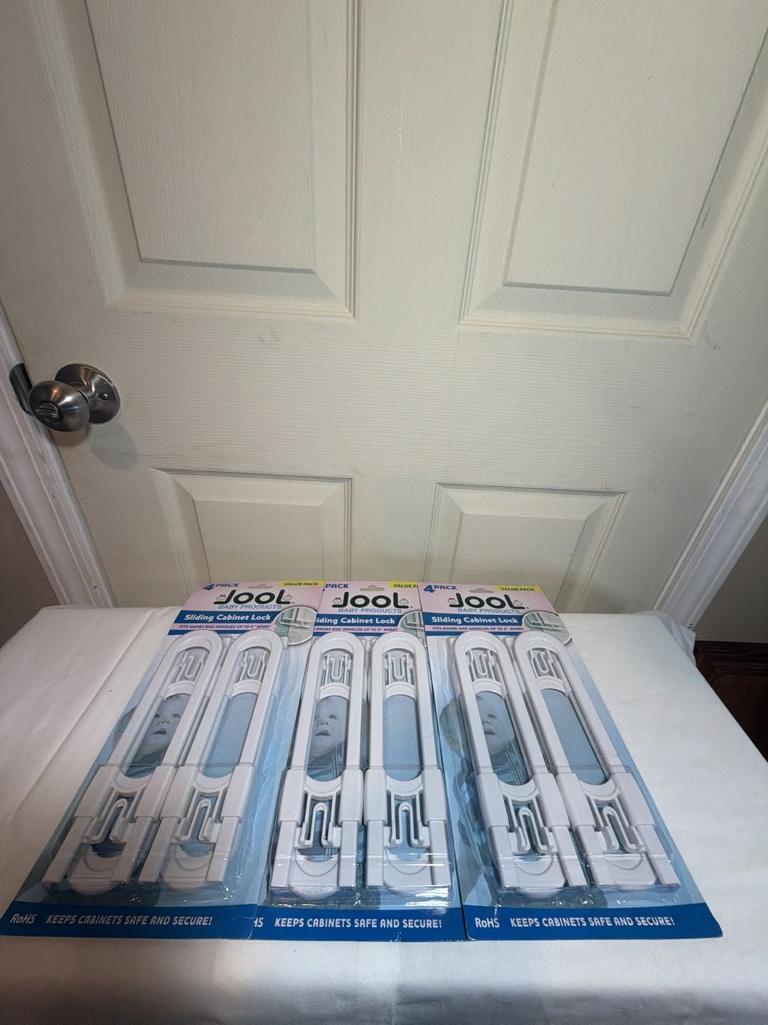 3 Jool Baby Products Sliding Cabinet Lock 4-Pack White Child Safety 1