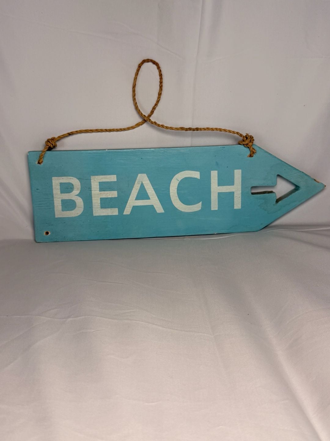 Wooden Beach Arrow Wall Sign Blue Hanging Decor 15 Inch 1