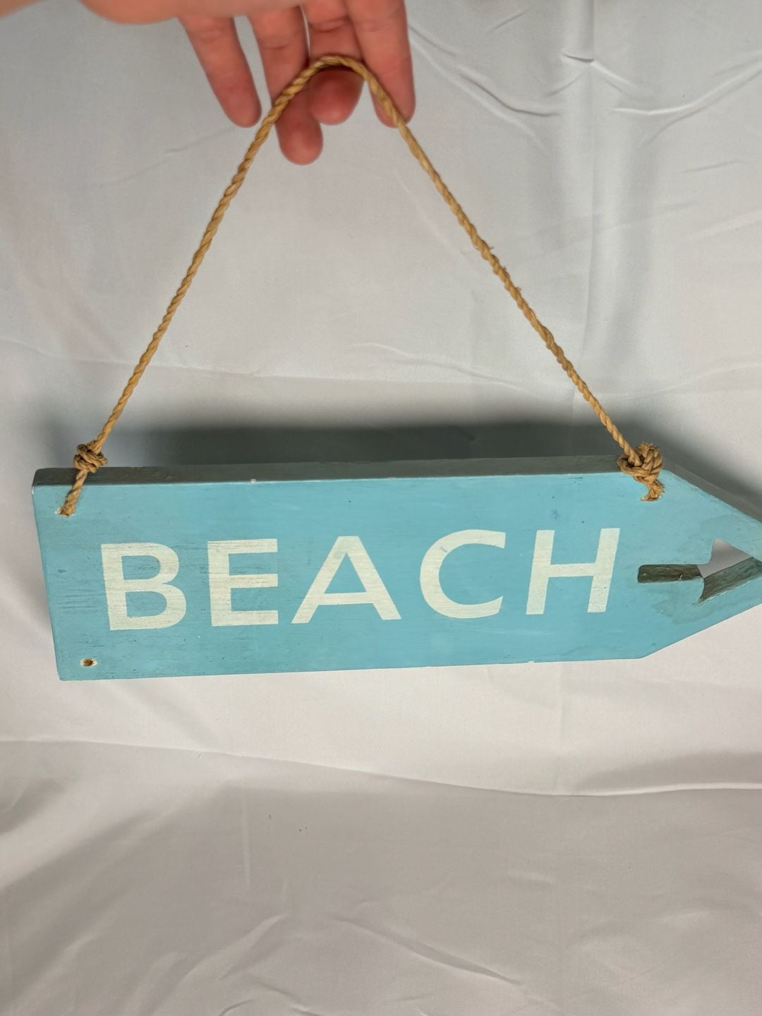 Wooden Beach Arrow Wall Sign Blue Hanging Decor 15 Inch 3