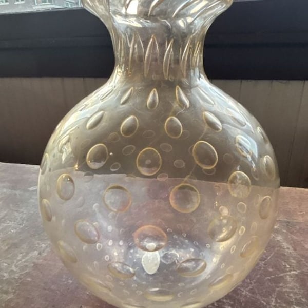 Vintage Murano Art Glass Vase Amber Bullicante Bubble 24K Gold Italy