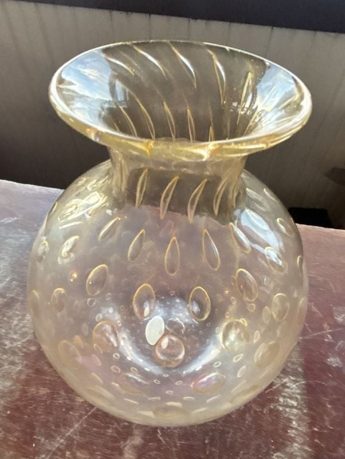 Vintage Murano Art Glass Vase Amber Bullicante Bubble 24K Gold Italy 2