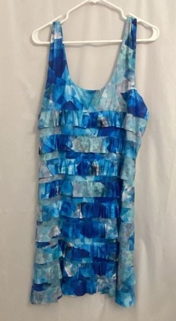 Talk of the Walk Blue Geometric Print Ruffled Sleeveless Dress 3