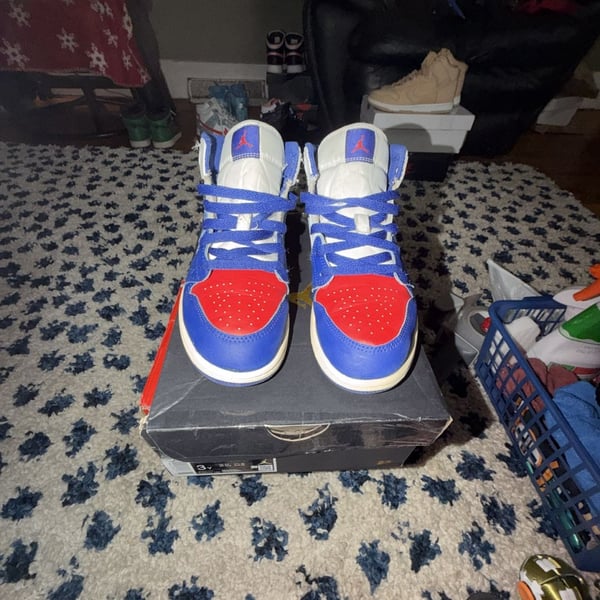 Jordan Air Jordan 1 Mid Size 3Y or 4.5 W White/Deep Royal Blue