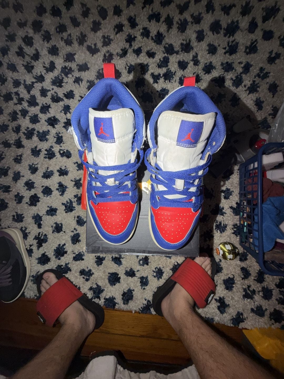Jordan Air Jordan 1 Mid Size 3Y or 4.5 W White/Deep Royal Blue 5