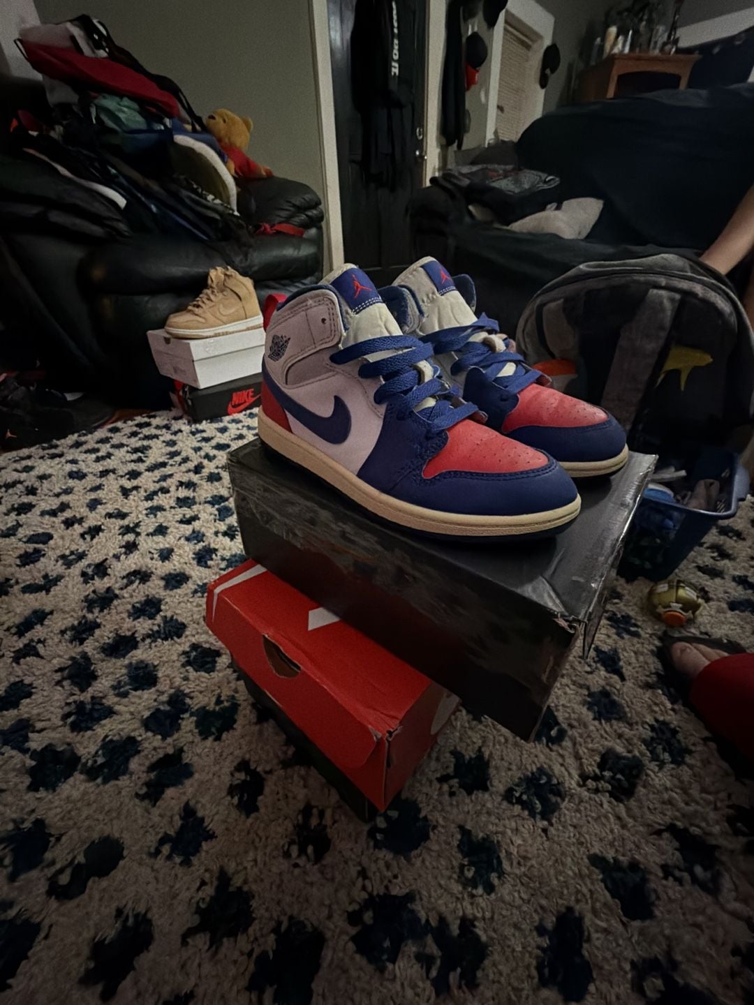 Jordan Air Jordan 1 Mid Size 3Y or 4.5 W White/Deep Royal Blue 6