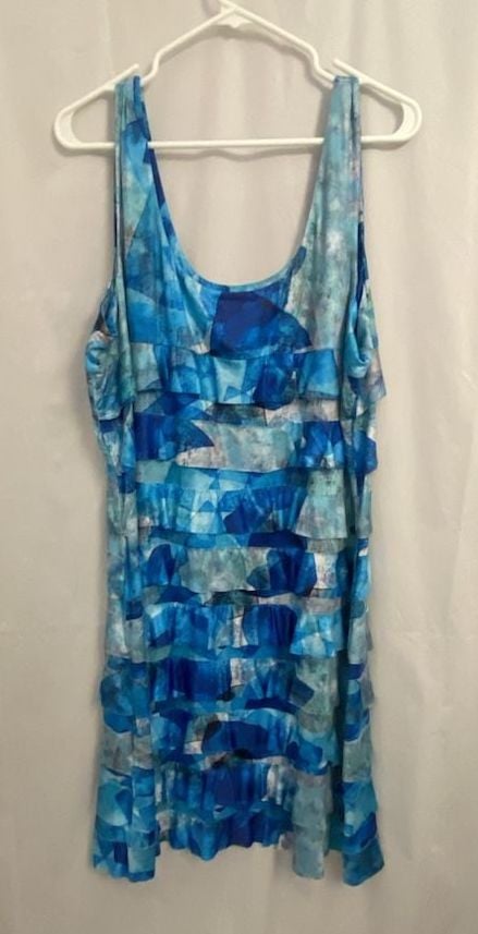Talk of the Walk Blue Geometric Print Ruffled Sleeveless Dress 4