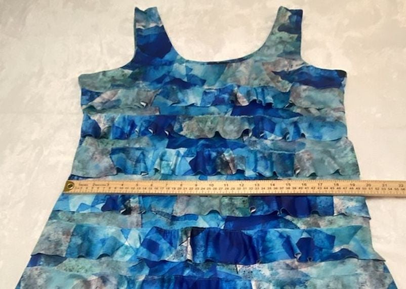 Talk of the Walk Blue Geometric Print Ruffled Sleeveless Dress 8