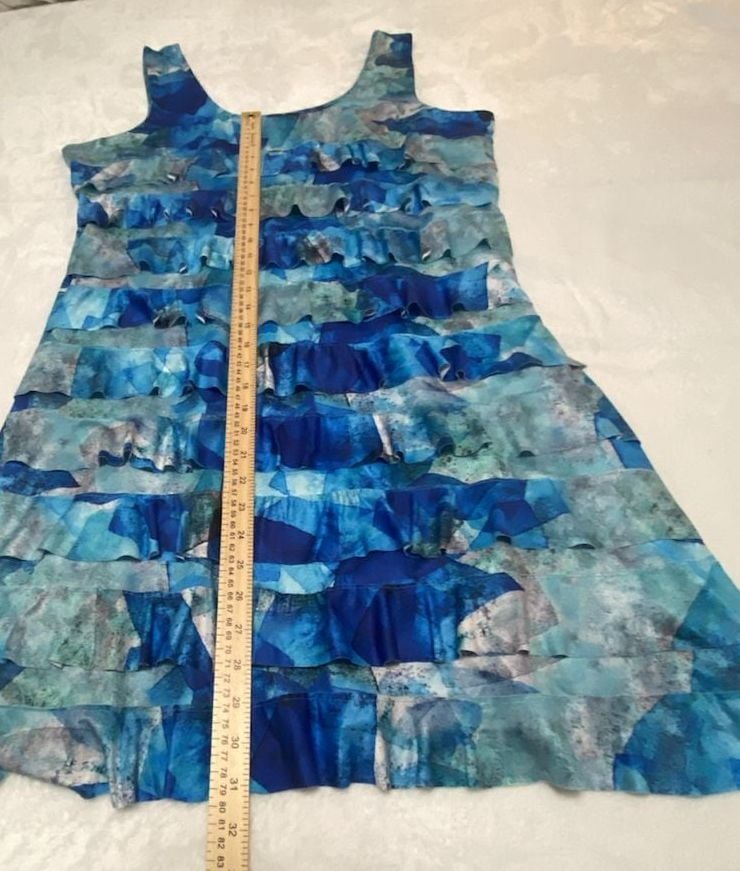 Talk of the Walk Blue Geometric Print Ruffled Sleeveless Dress 7