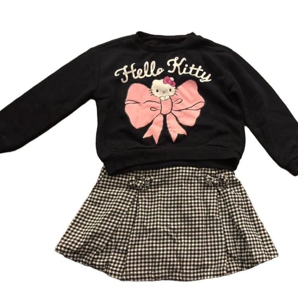 Hello Kitty Outfit Set Size 4T Black Sweatshirt Skirt