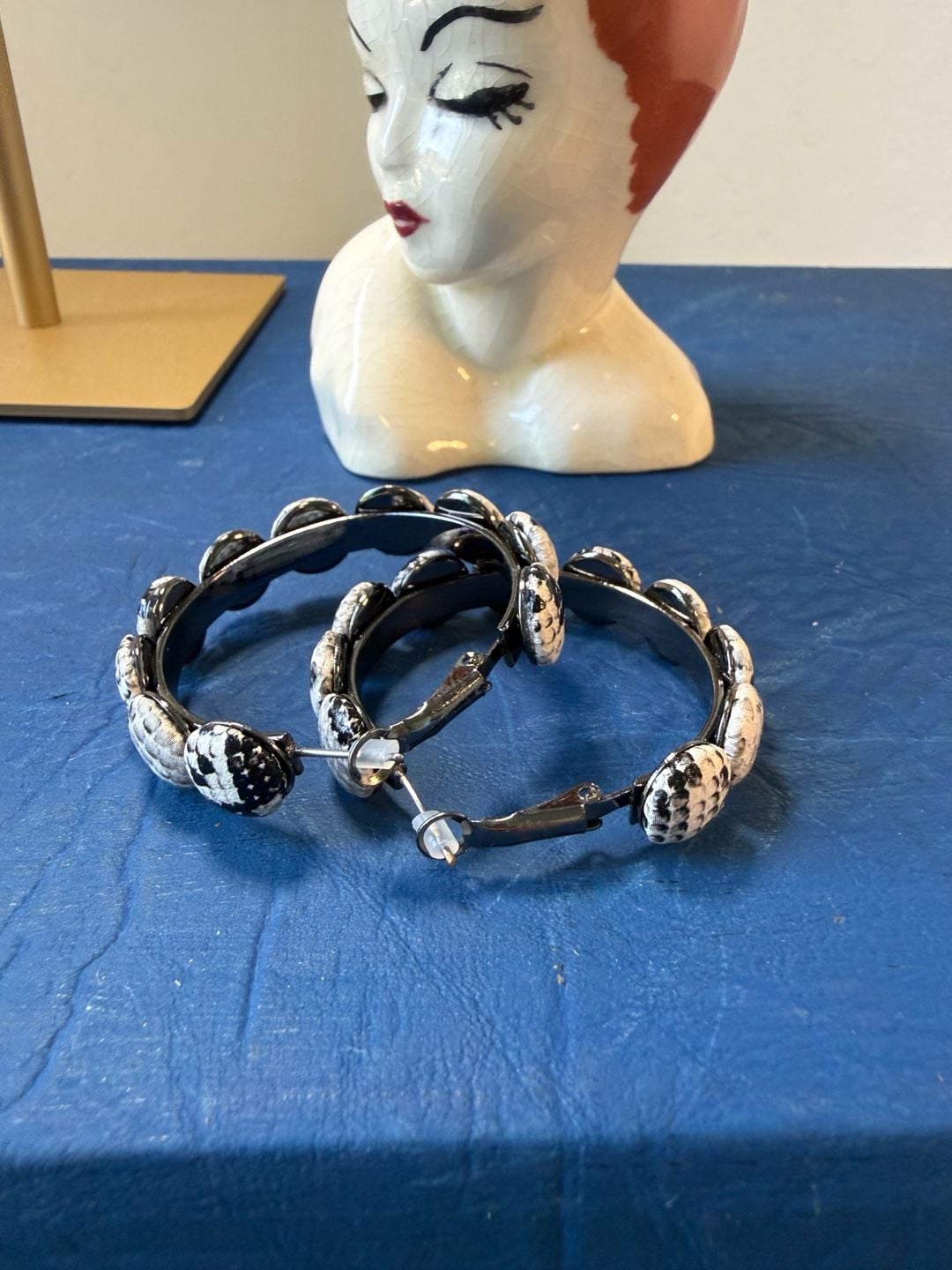 Marlyn Schiff - Black and White Snake Print Hoop Earrings 1