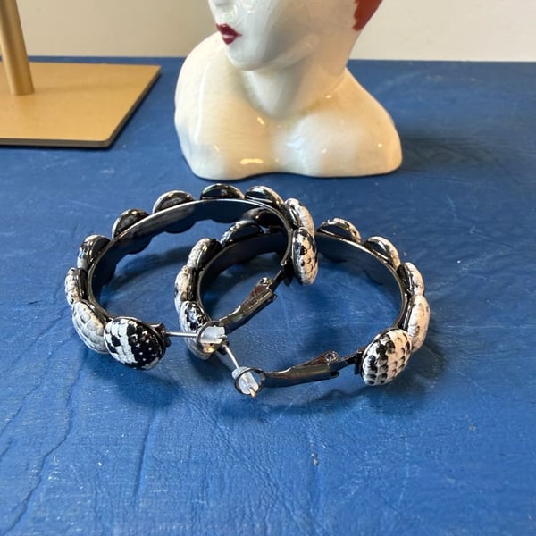 Marlyn Schiff - Black and White Snake Print Hoop Earrings